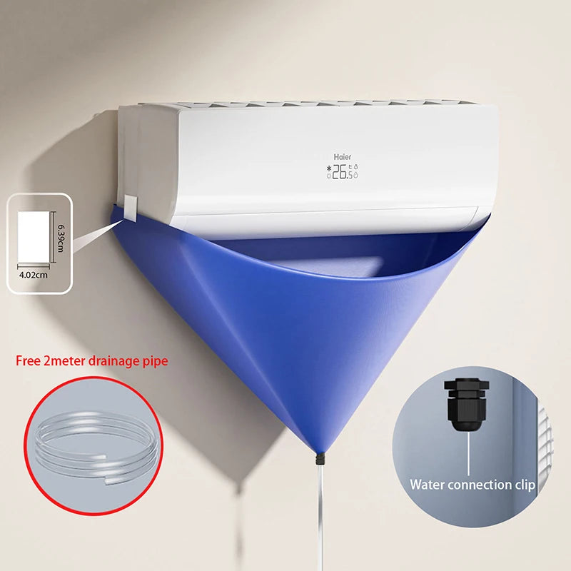 Bâche de nettoyage climatiseur mural en PEVA bleu avec tuyau d'évacuation, 5 modèles
