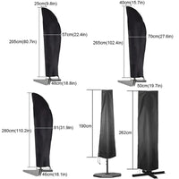 Housse de parasol droit ou déporté Oxford 210D noire, 17 tailles de 140 à 280 cm