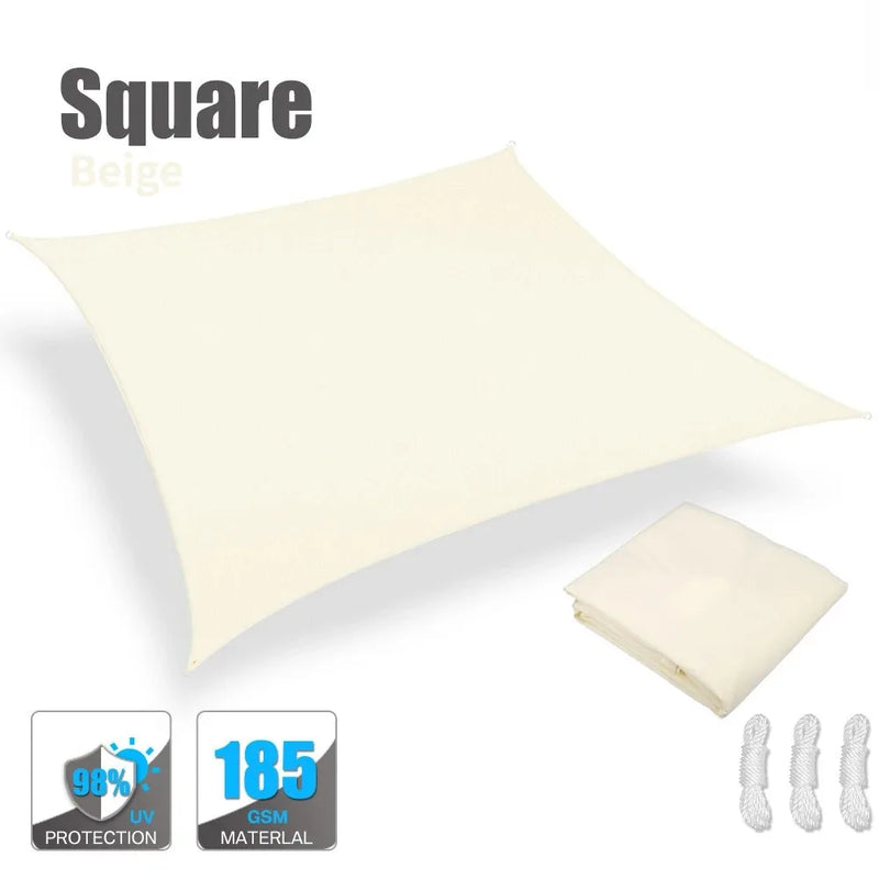 Voile d'ombrage carrée anti-UV en polyester 185 g/m², 3 tailles, avec ou sans kit de fixation