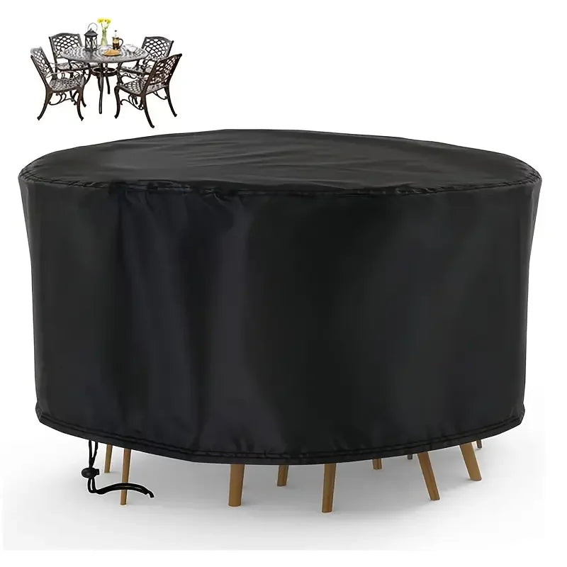 Housse ronde de table de jardin imperméable en polyester enduit PVC, noire, 15 tailles