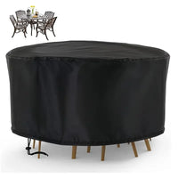 Housse ronde de table de jardin imperméable en polyester enduit PVC, noire, 15 tailles