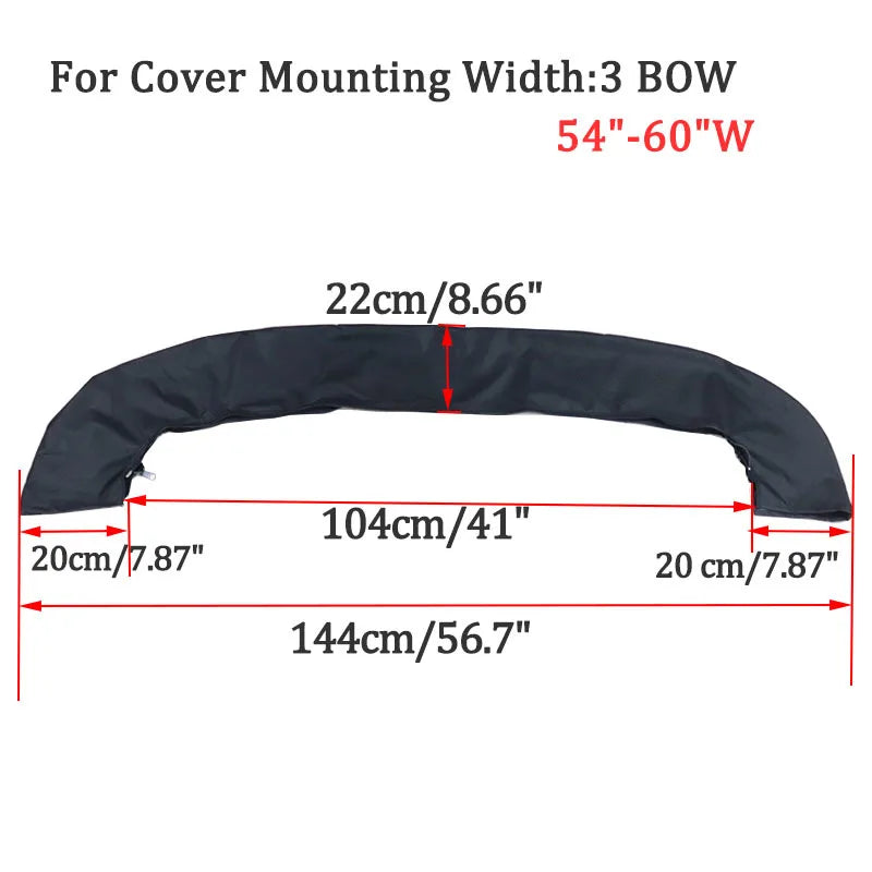 Housse de rangement de bimini noire 600D, 3 ou 4 arceaux, avec fermeture éclair