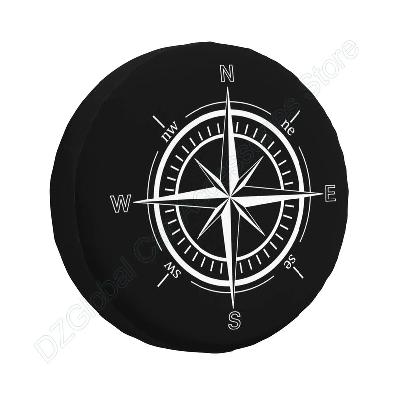 Housse de roue de secours boussole en polyester, 3 motifs, de 14 à 17 pouces