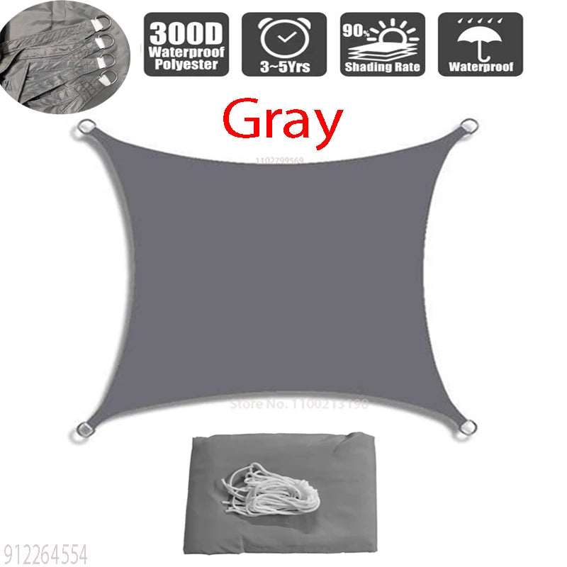 Voile d'ombrage carré ou rectangulaire polyester 300D imperméable, 15 tailles, 11 coloris
