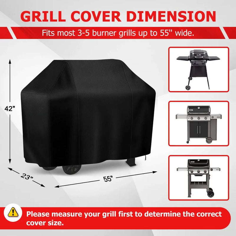 Housse barbecue 3 à 5 brûleurs noire imperméable, ourlet élastique, 8 dimensions