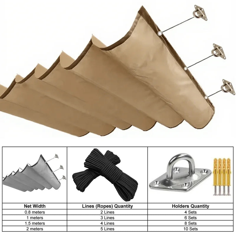 Voile d'ombrage ondulé rétractable imperméable en polyester 300D pour pergola