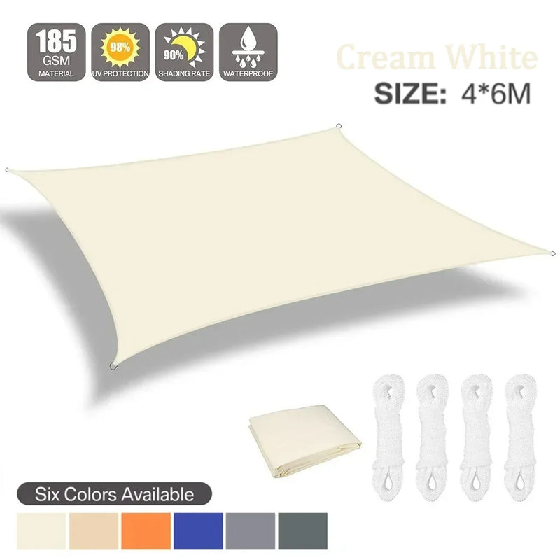 Voile d'ombrage triangulaire ou rectangulaire en polyester enduit PU, 3 coloris, de 2x2x2 à 4x6 m