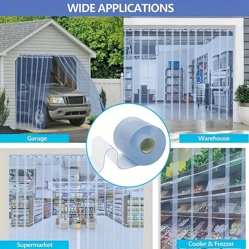 Bande de rideau PVC souple transparente 2 m x 18 cm, coupe-vent pour porte