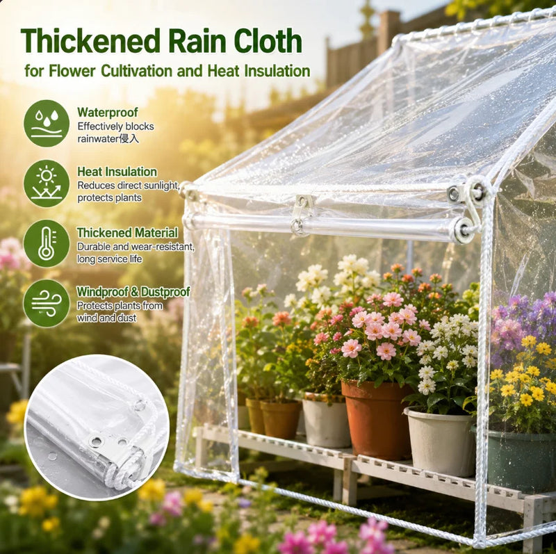 Bâche transparente PVC épaissie à œillets, corde de 10 m et 20 colliers, 7 tailles
