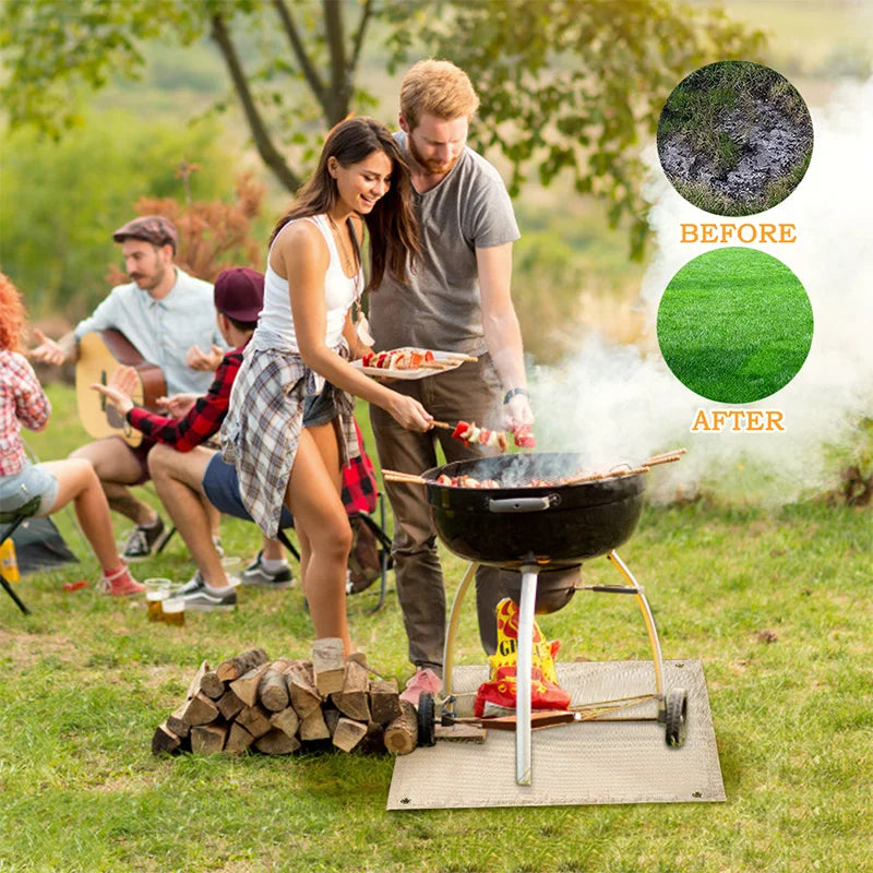 Tapis ignifuge barbecue et brasero 45 x 45 cm en fibre de verre avec 4 œillets