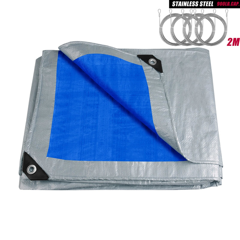 Grande bâche étanche en polyéthylène à œillets, verte ou bleue, de 2x3 à 4x5 m