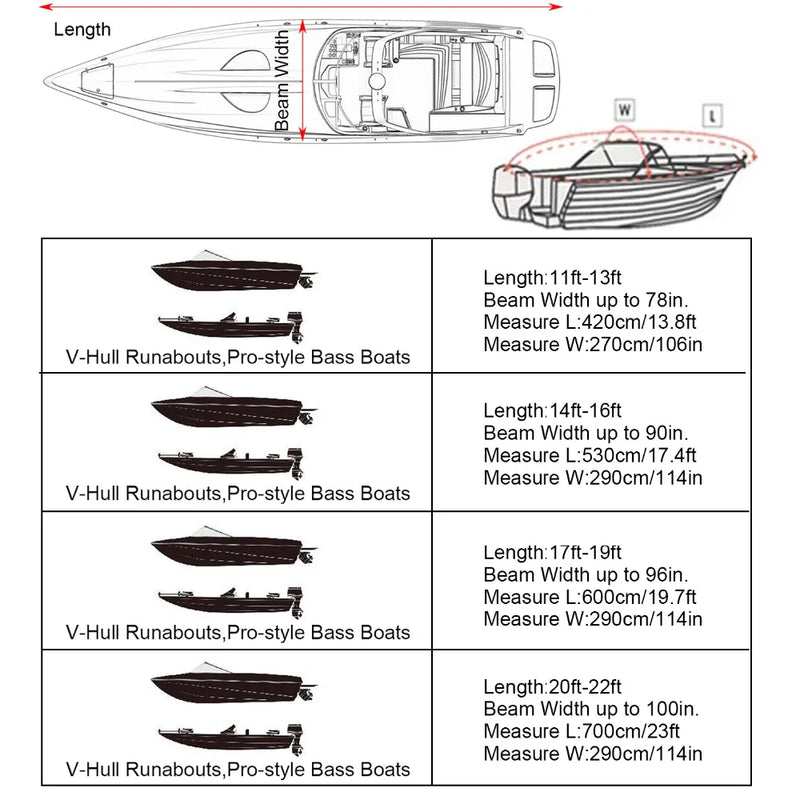 Housse de bateau remorquable imperméable anti-UV en polyester 210D, bateaux de 3,35 à 6,71 m