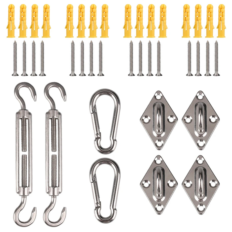 Kit de fixation voile d'ombrage inox 304 de 24 pièces avec vis et tendeurs