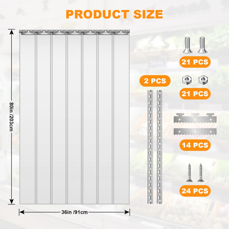 Rideau à lanières PVC transparent en kit, bandes lisses ou nervurées, largeur 91 à 183 cm