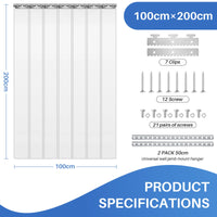 Rideau à lanières PVC transparent en kit, bandes lisses ou nervurées, largeur 91 à 183 cm