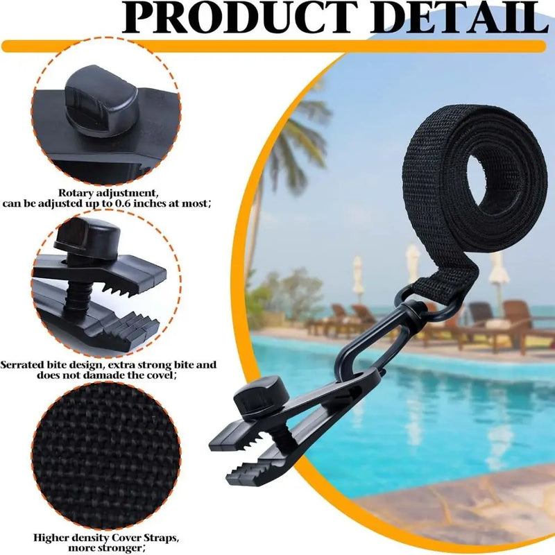 Kit d'attaches pour enrouleur de bâche solaire de piscine, sangles et pinces, 18 ou 24 pièces