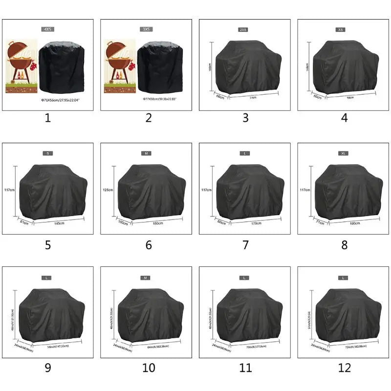 Housse barbecue grande taille noire imperméable anti-UV, 8 dimensions