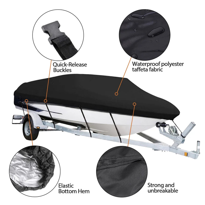 Housse de bateau imperméable anti-UV 190T à sangles, 2 tailles de 4,3 à 6,7 m