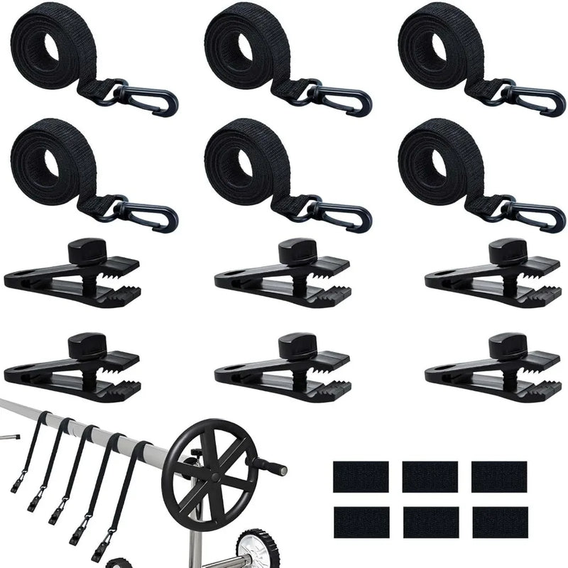 Kit d'attaches pour enrouleur de bâche solaire de piscine, sangles et pinces, 18 ou 24 pièces