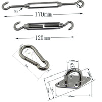 Kit de fixation voile d'ombrage inox 8 pièces avec tendeurs, œillets et mousquetons