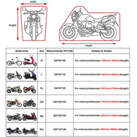 Housse moto universelle imperméable en polyester 190T, 4 coloris, 6 tailles de 160 à 260 cm