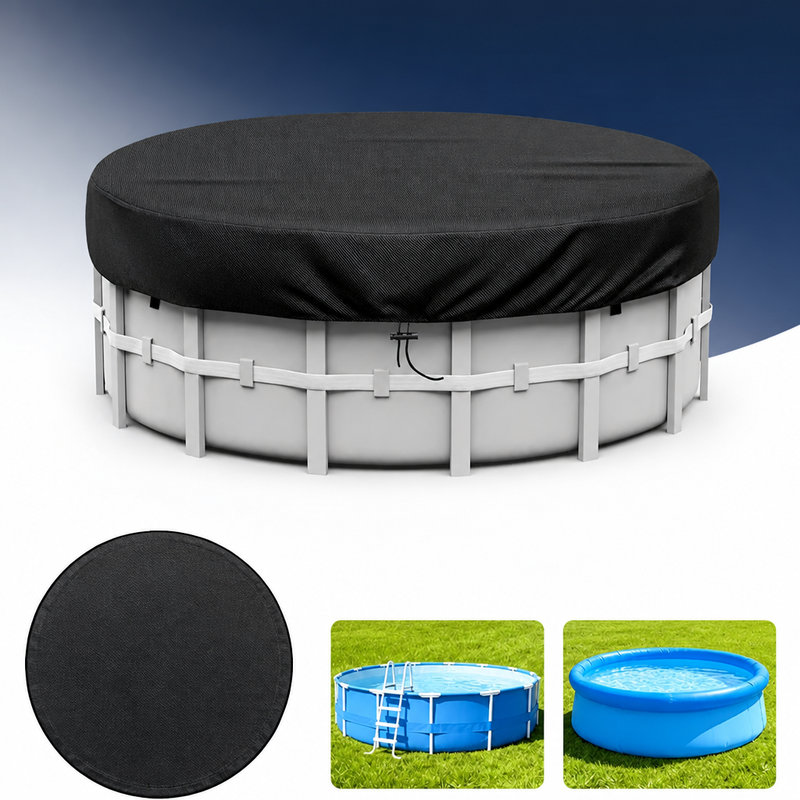 Bâche piscine hors sol ronde noire à cordon de serrage, tissu 210D, 1,8 à 5,4 m