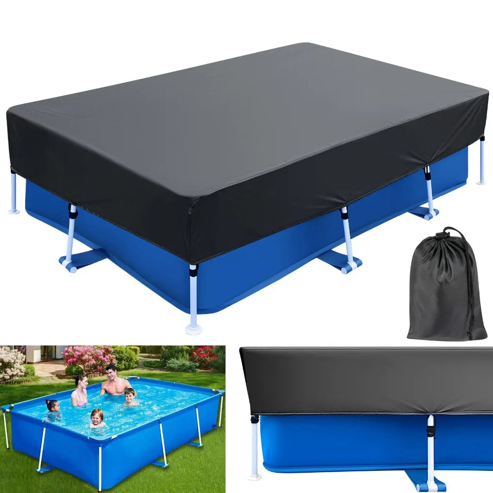 Bâche de protection piscine rectangulaire noire 210D à cordons et sangles, de 225x150 à 460x230 cm