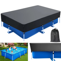Bâche de protection piscine rectangulaire noire 210D à cordons et sangles, de 225x150 à 460x230 cm
