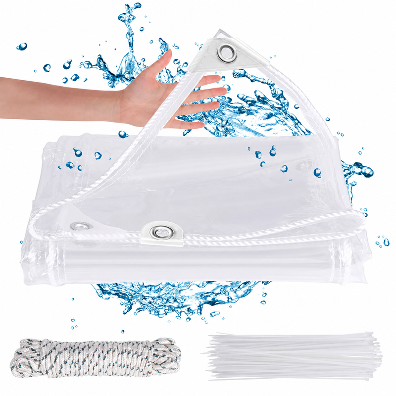 Bâche transparente PVC 420 g/m² à œillets inox et corde cousue, 8 tailles