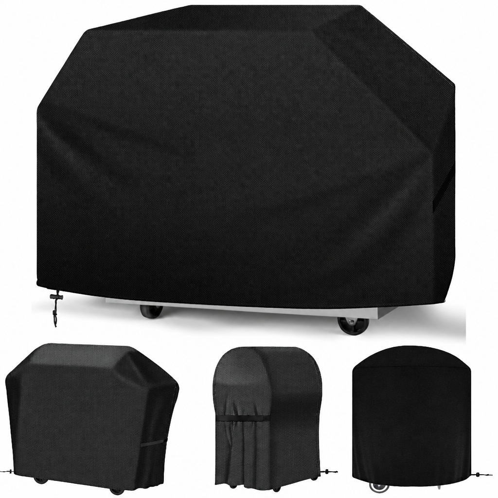 Housse barbecue Oxford 210D imperméable noir, sable ou gris, sangle réglable, 6 modèles