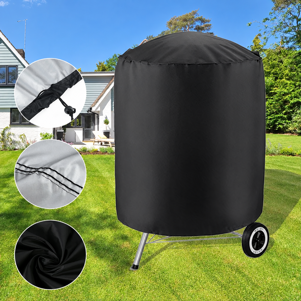 Housse barbecue ronde imperméable en Oxford 210D à cordon de serrage, Ø 71 cm, hauteur 73 cm