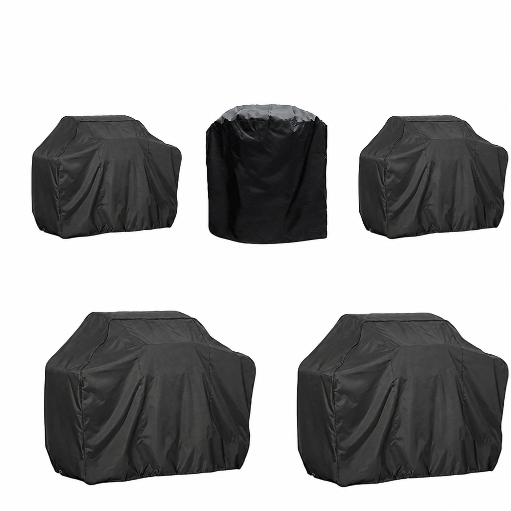 Housse barbecue ronde et rectangulaire en Oxford polyester noir imperméable, 8 tailles de 4XS à XL