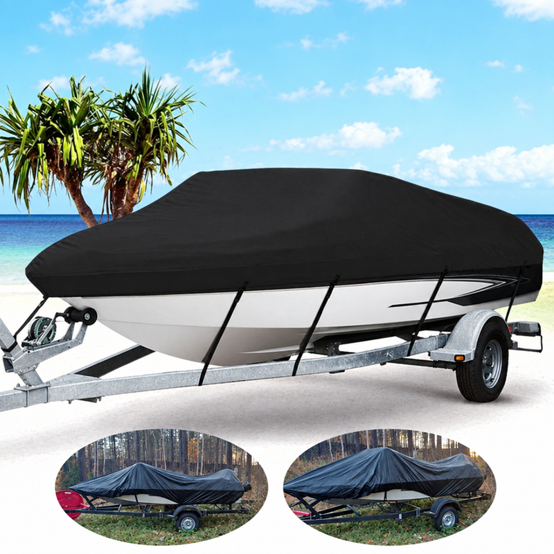 Housse de bateau remorquable imperméable anti-UV en polyester 210D, bateaux de 3,35 à 6,71 m