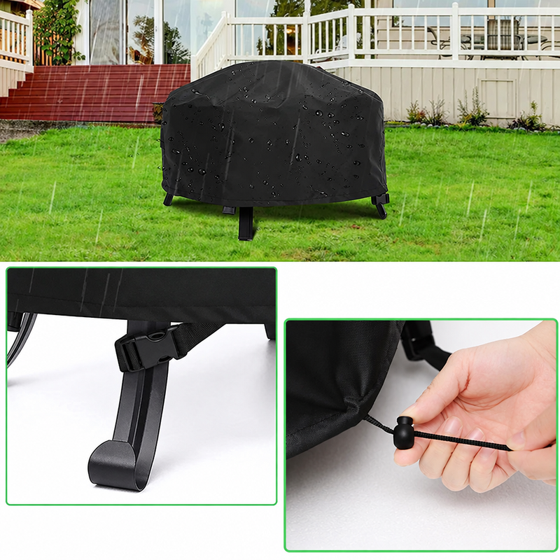 Housse brasero ronde imperméable polyester 600D enduit PVC, anti-UV, 12 tailles de 71 à 127 cm