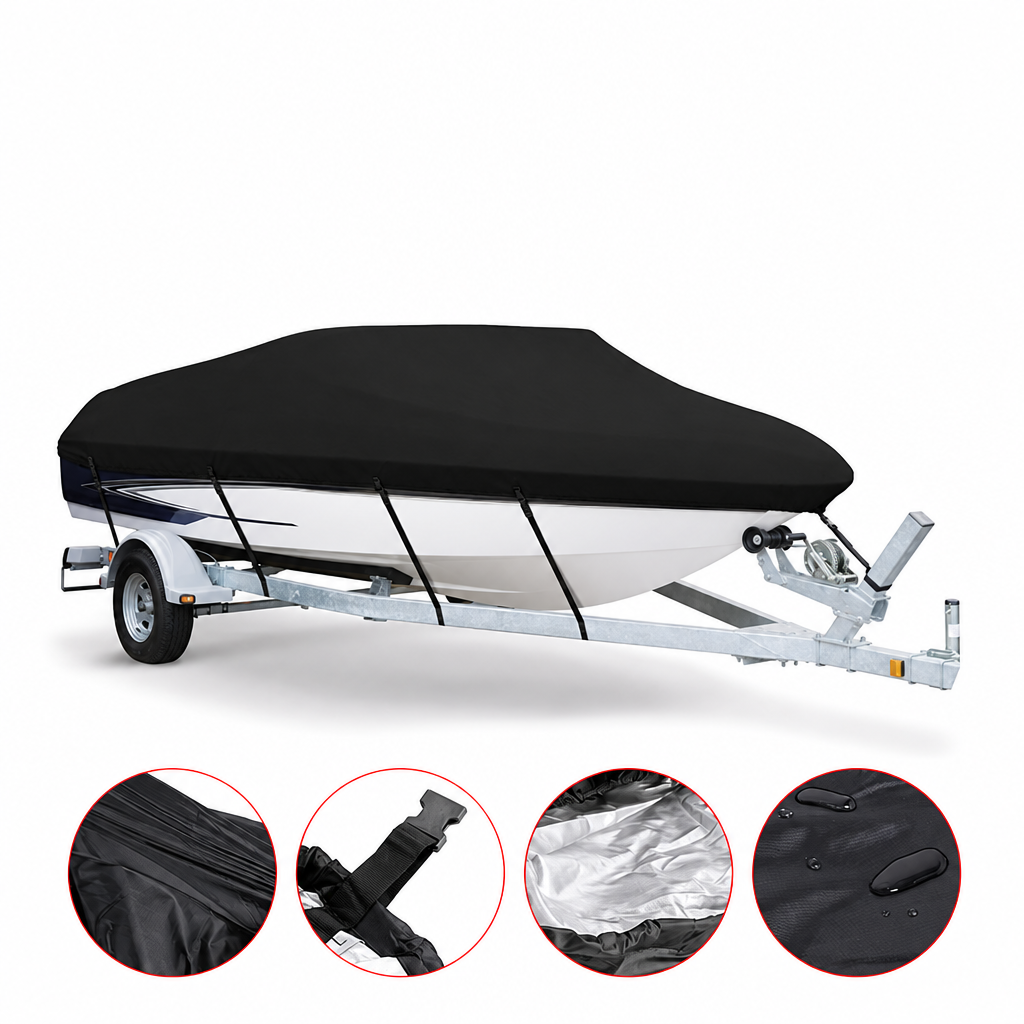 Housse de bateau imperméable anti-UV 190T à sangles, 2 tailles de 4,3 à 6,7 m