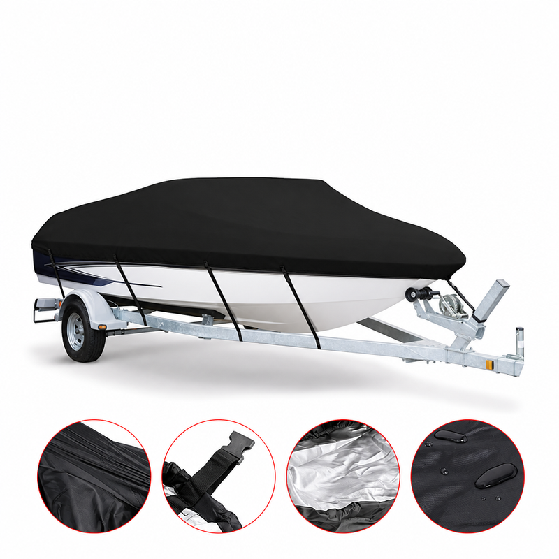 Housse de bateau imperméable anti-UV 190T à sangles, 2 tailles de 4,3 à 6,7 m