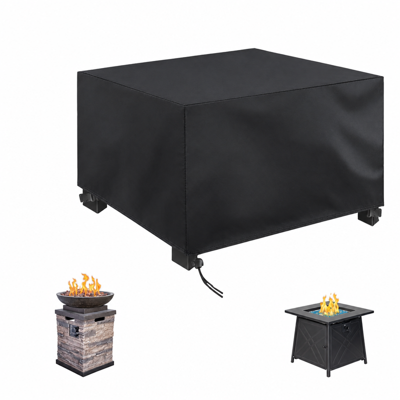 Housse de foyer à gaz carrée toutes saisons en polyester noir, 10 dimensions