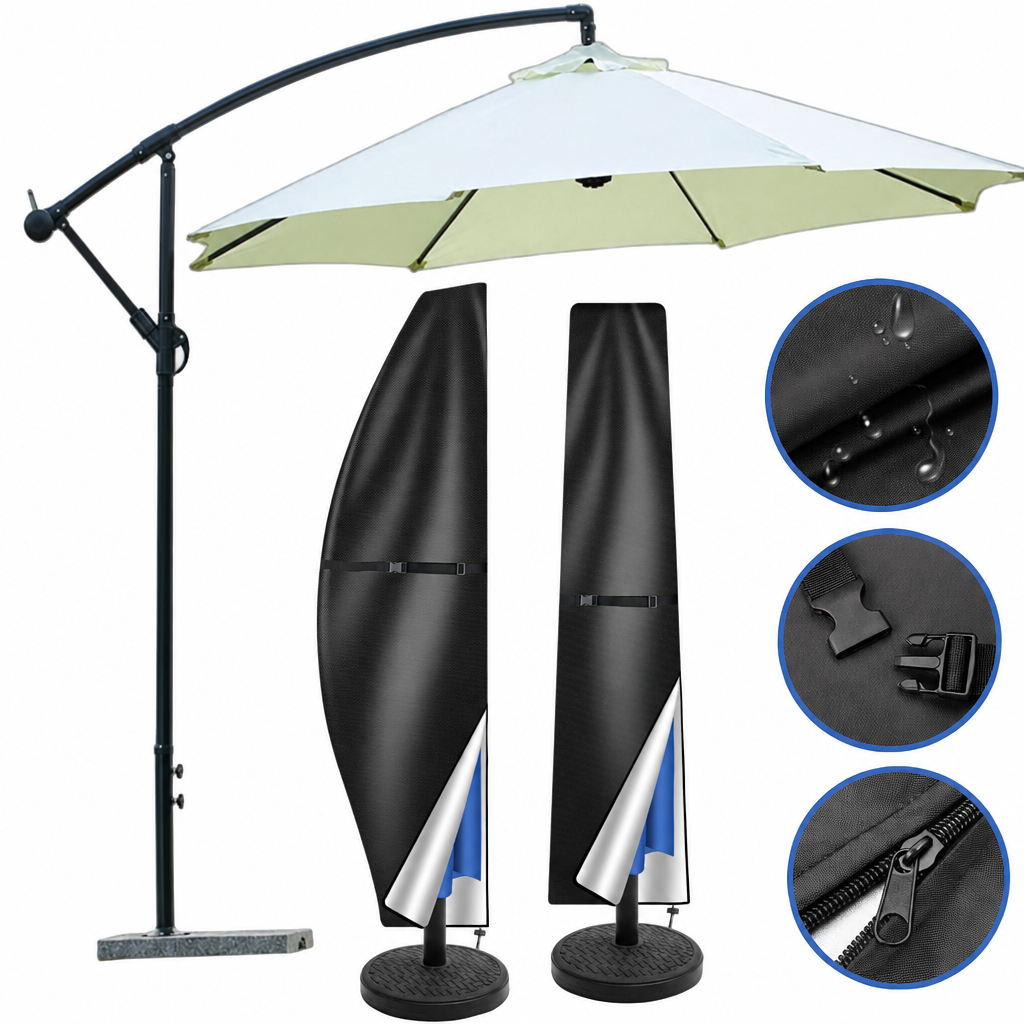 Housse parasol déporté banane ou droit, polyester Oxford 210D, 7 tailles de 170 à 280 cm