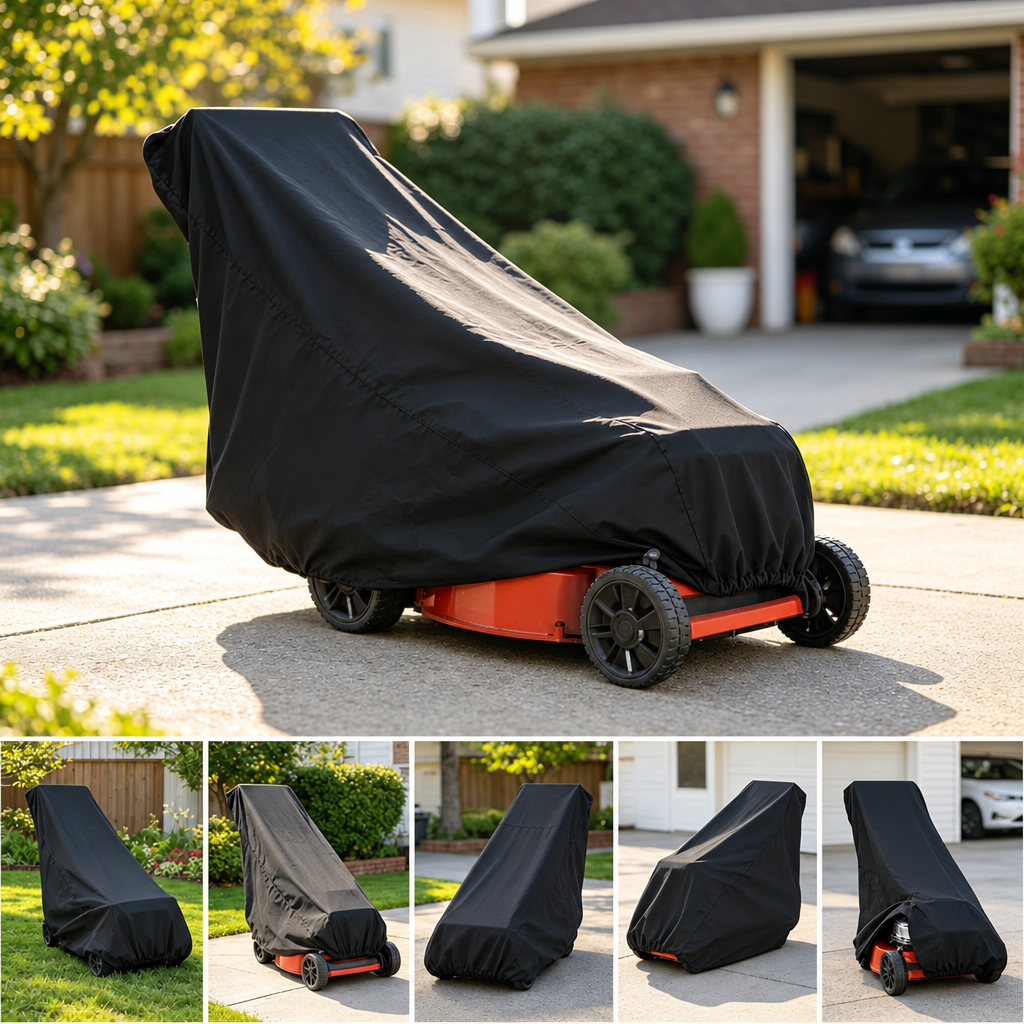 Housse tondeuse imperméable en polyéthylène noir 122 x 47 x 34 cm avec sangles