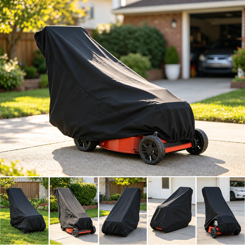 Housse tondeuse imperméable en polyéthylène noir 122 x 47 x 34 cm avec sangles