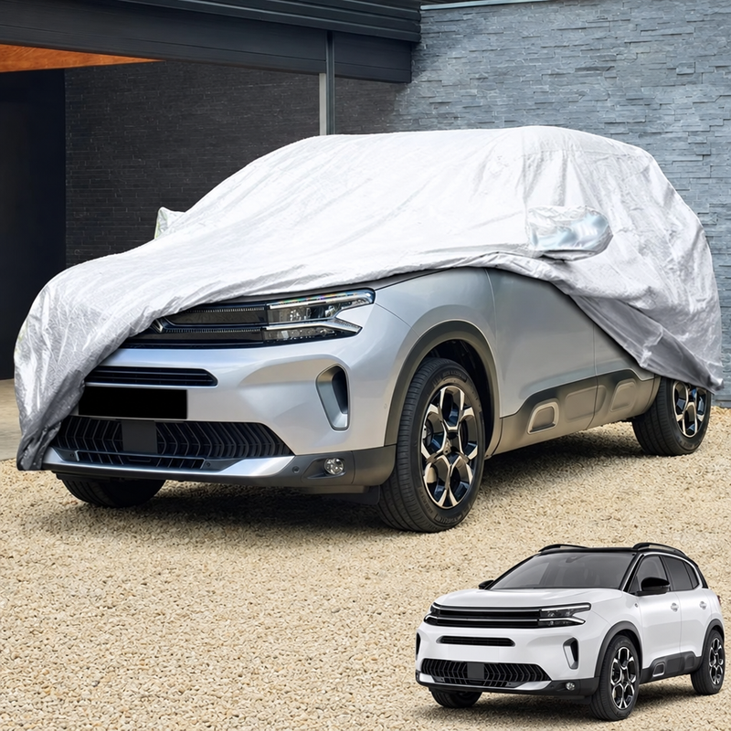Housse voiture pour Citroën E-C4 X (depuis 2022), Oxford argenté imperméable et anti-UV