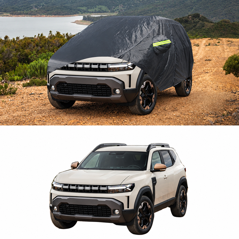 Housse voiture pour Dacia Duster 2010-2026, noire, polyester 190T, imperméable, anti-UV, tous temps