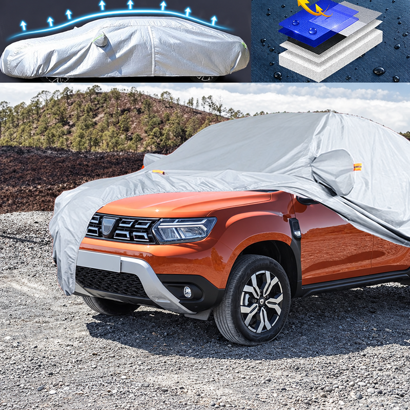 Housse voiture pour Dacia Duster, argentée, isolation thermique, anti-UV, neige et poussière