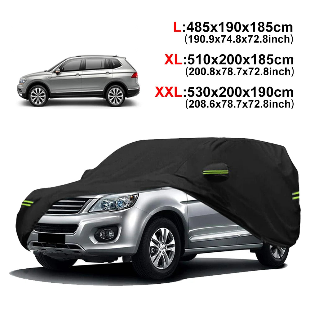 Housse voiture extérieur SUV noire 190T imperméable, bandes réfléchissantes, 4 tailles