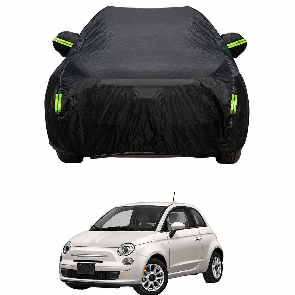 Housse voiture pour Fiat 500 noire en polyester 190T monocouche, anti-UV et coupe-vent