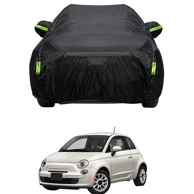 Housse voiture pour Fiat 500 noire en polyester 190T monocouche, anti-UV et coupe-vent
