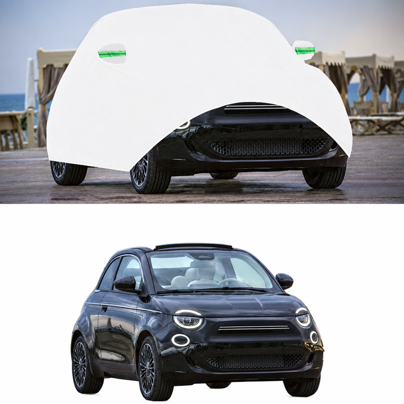 Housse voiture pour Fiat 500e 2020-2026 en polypropylène 170T, anti-UV, sangles coupe-vent