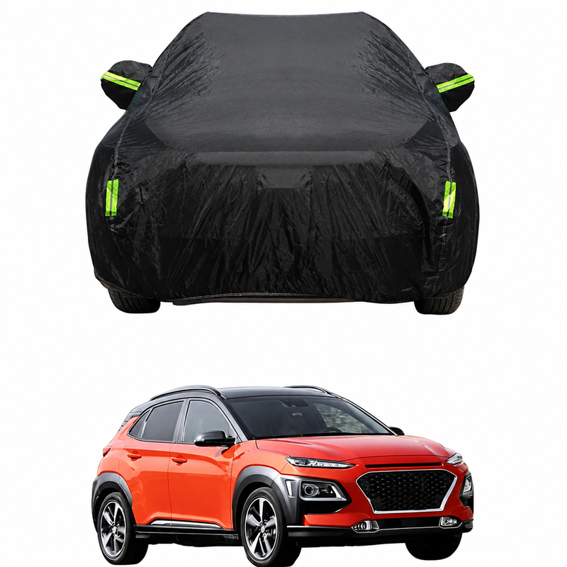 Housse voiture pour Hyundai Kona, Encino, Kauai, polyester 190T noir, 430 x 185 x 160 cm