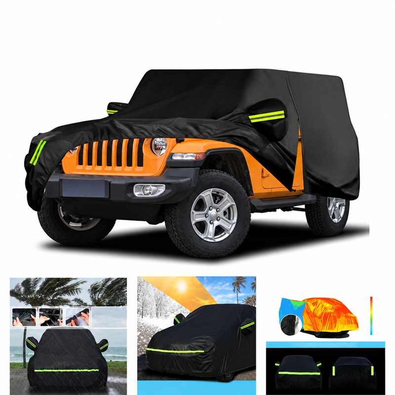 Housse voiture pour Jeep Wrangler 2 portes 1987-2025, imperméable, sangles coupe-vent, 440 x 190 x 150 cm