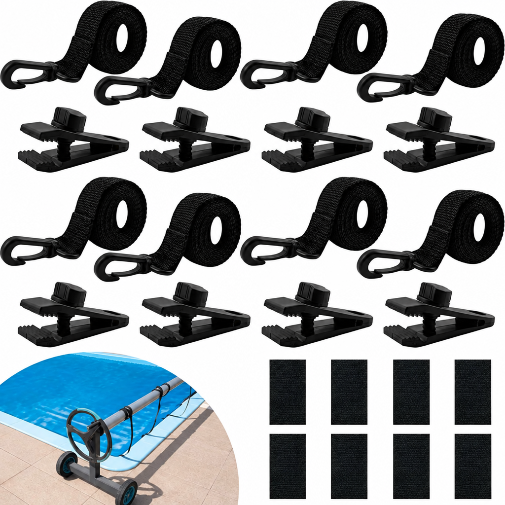 Kit d'attaches pour enrouleur de bâche solaire de piscine, sangles et pinces, 18 ou 24 pièces
